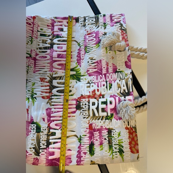 Large Republica Dominicana BeachTote Bag Tropical Floral Print with Rope Handles - Picture 7 of 7